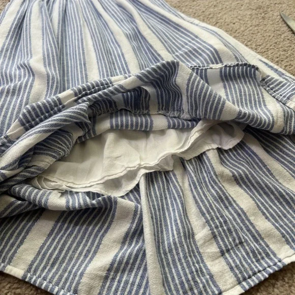 Rails Dress Womens S Blue Striped Ashlyn Midi Linen Blend Smocked Ruffle Pockets - Picture 8 of 10